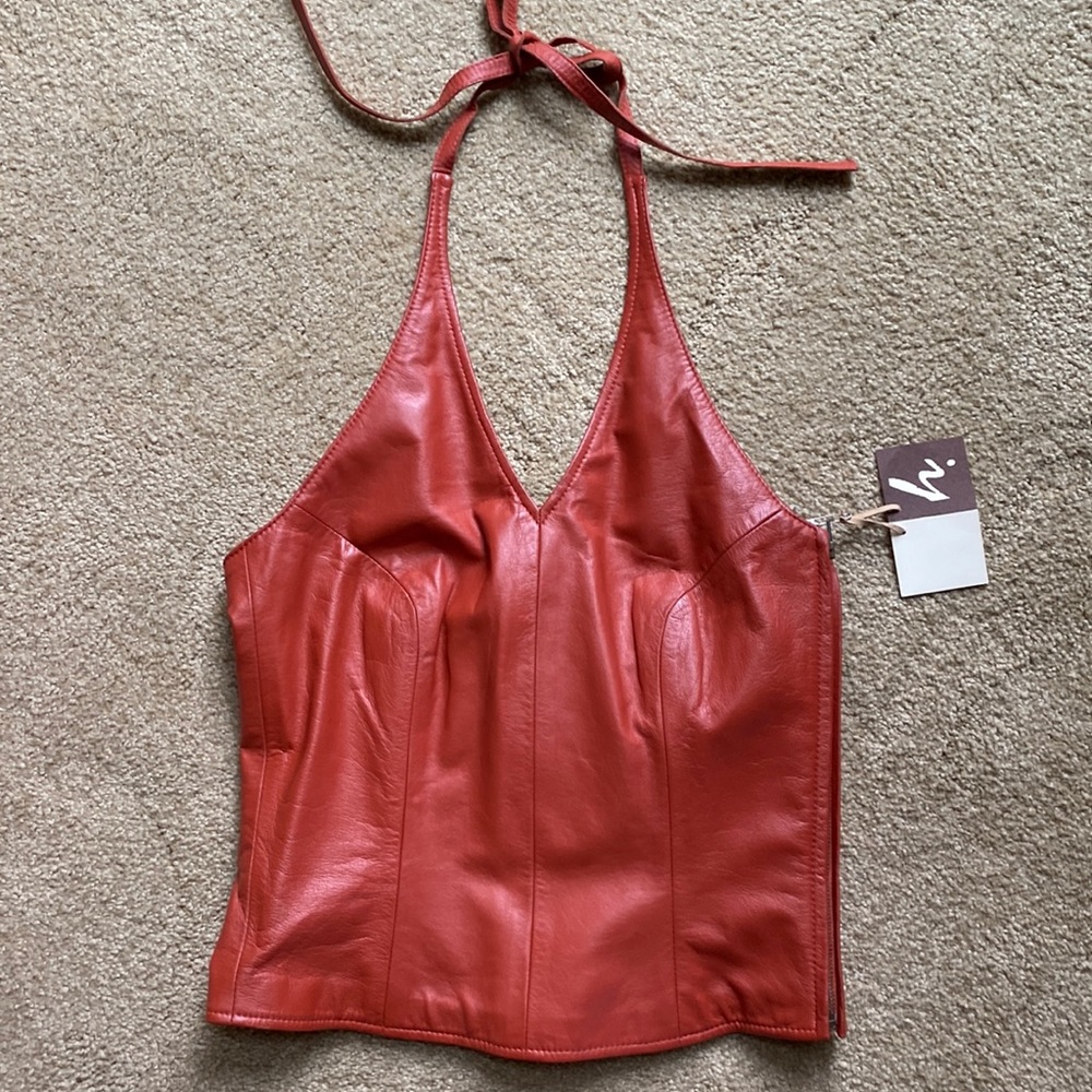 NWT Neely Mack orange/rust leather halter.